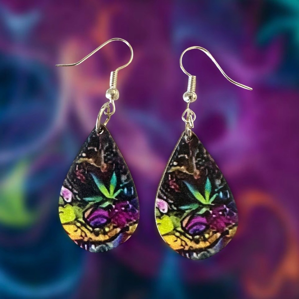 ⭐️ 5 for $25 Bohemian Wood Abstract Teardrop Hoop Earrings